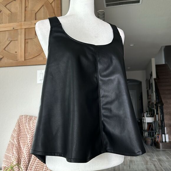 NWOT Free People Sleeveless Tank Flared Vegan Leather S Western Retro Black Chic - Picture 7 of 13